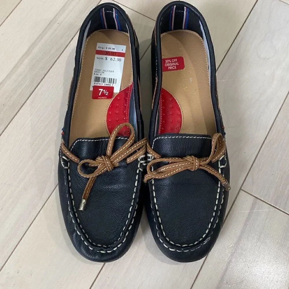 Tommy Hilfiger Women's Ravelin Multi Leather Boat Shoes Black 7.5M